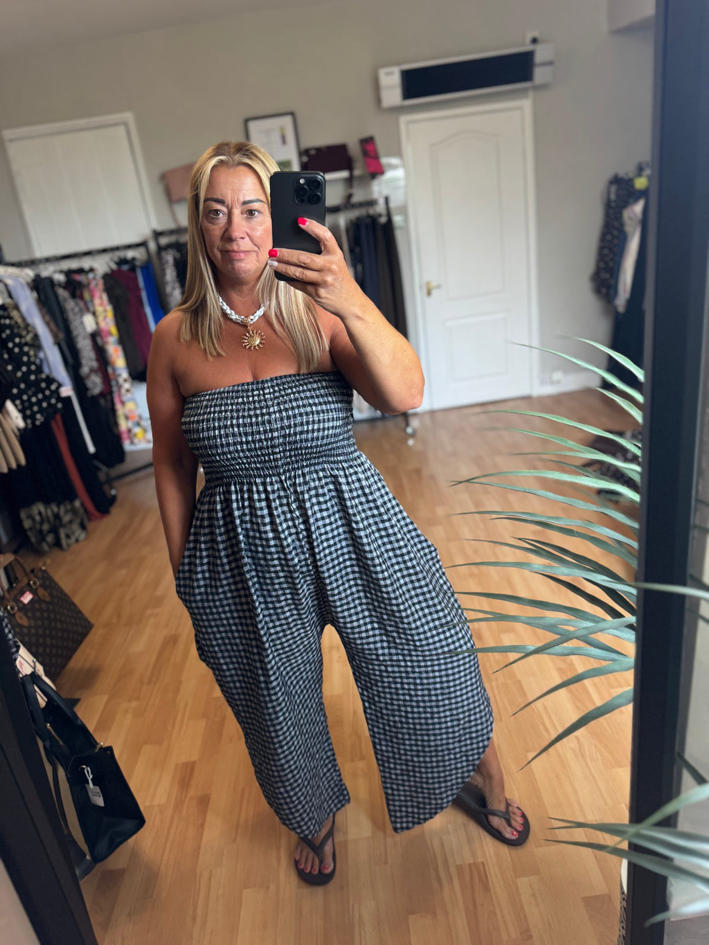 Black gingham jumpsuit