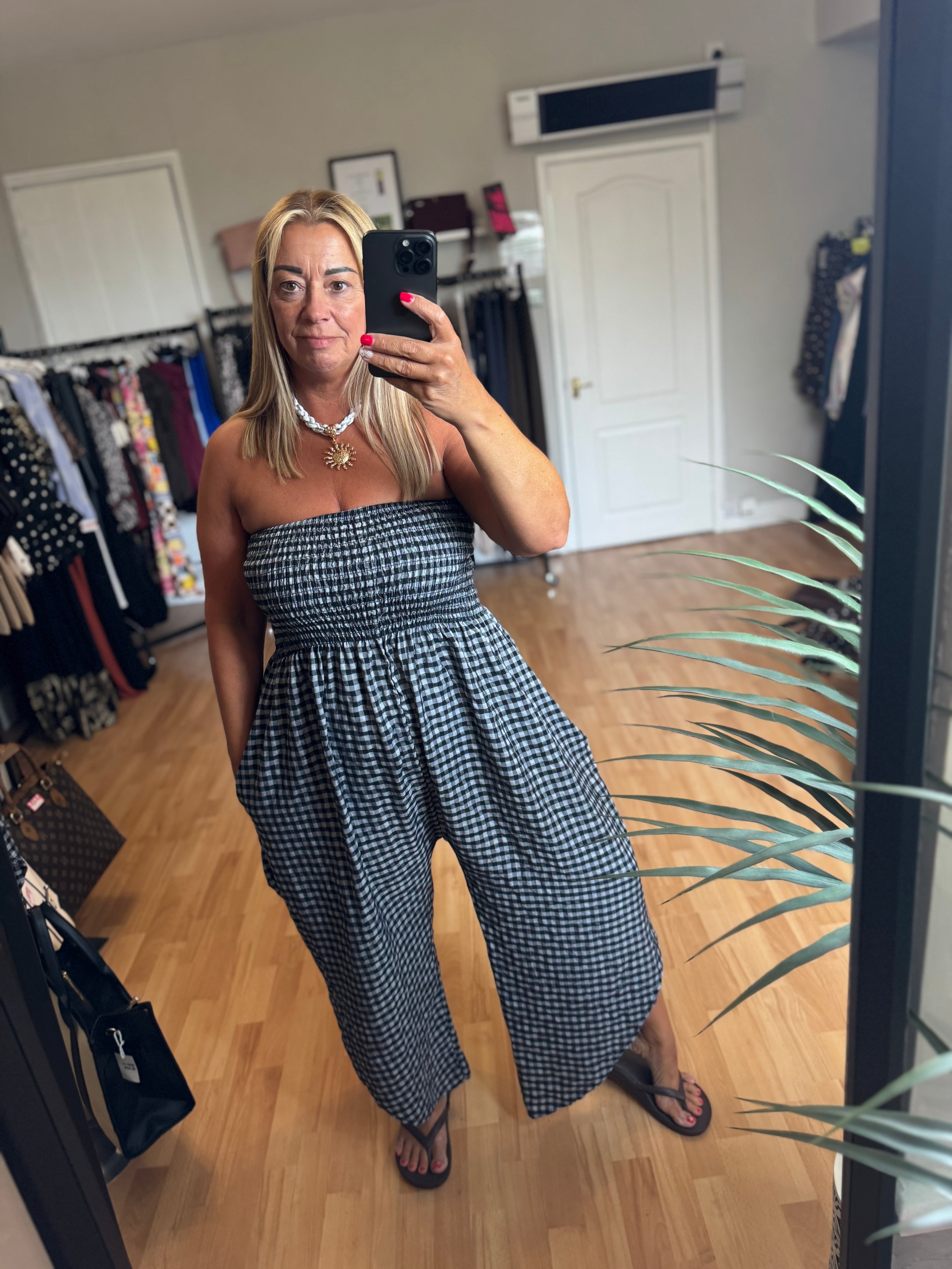 Black gingham jumpsuit