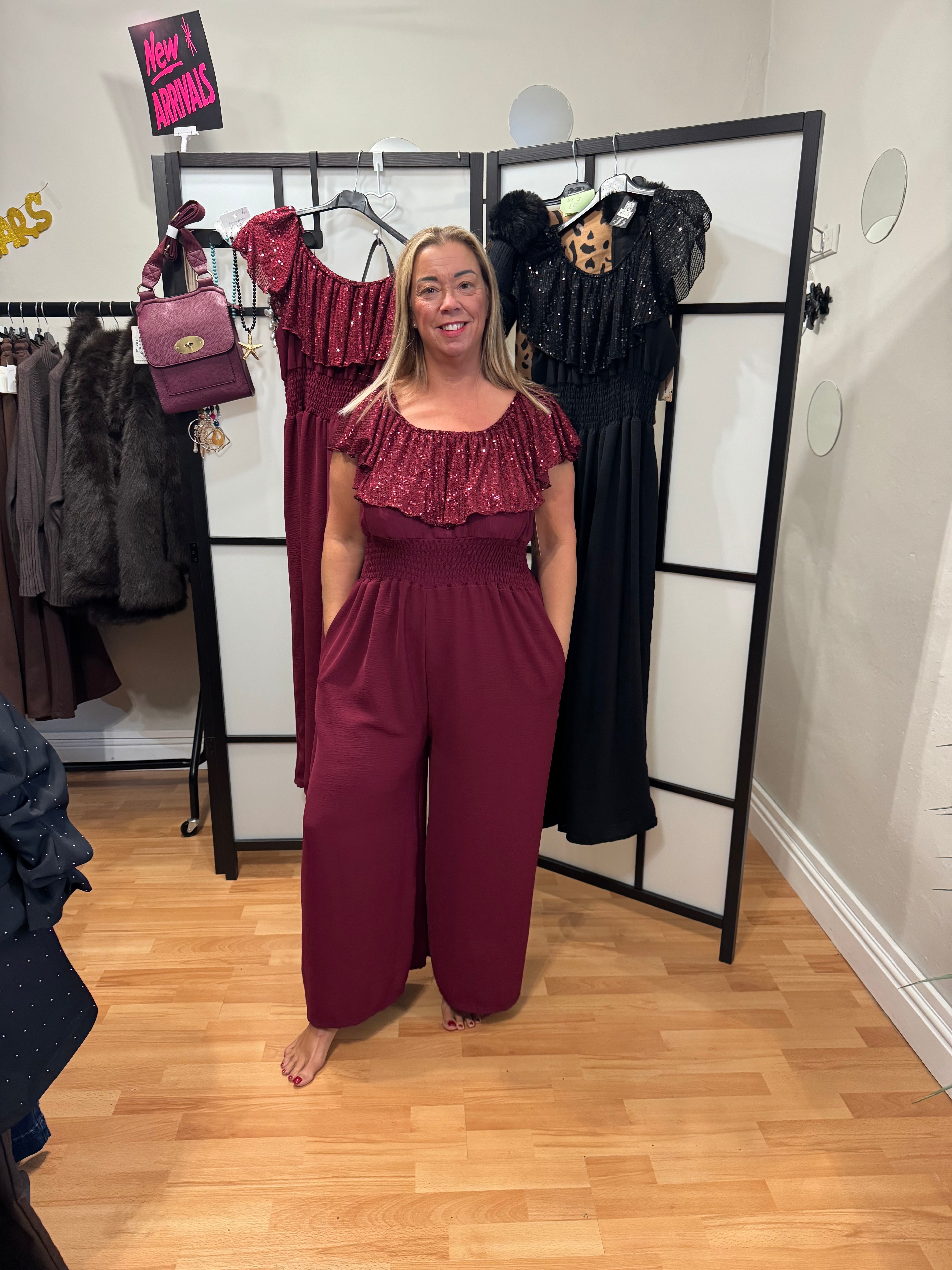 Burgundy sequin jumpsuit
