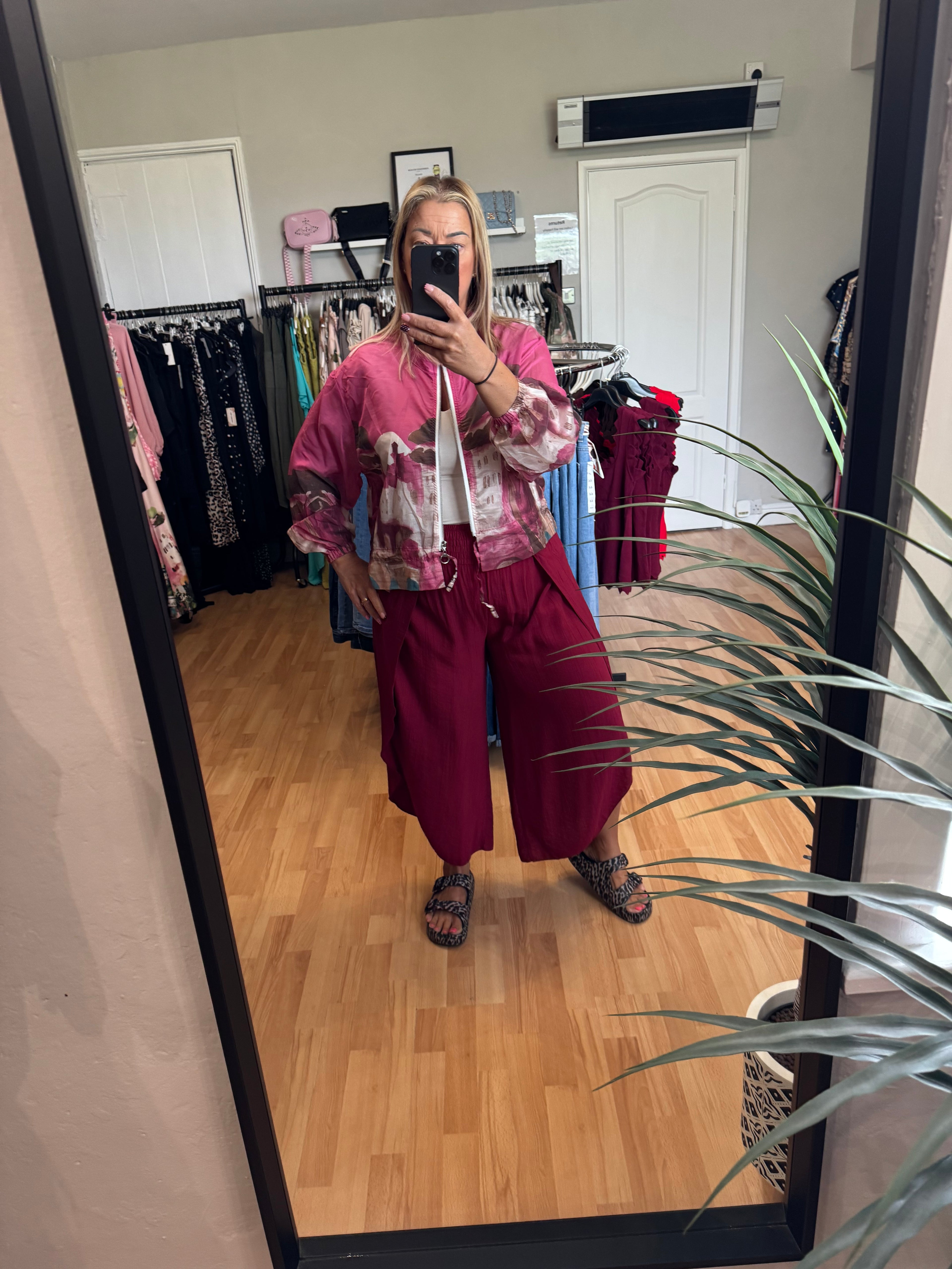 Magenta print summer bomber jacket