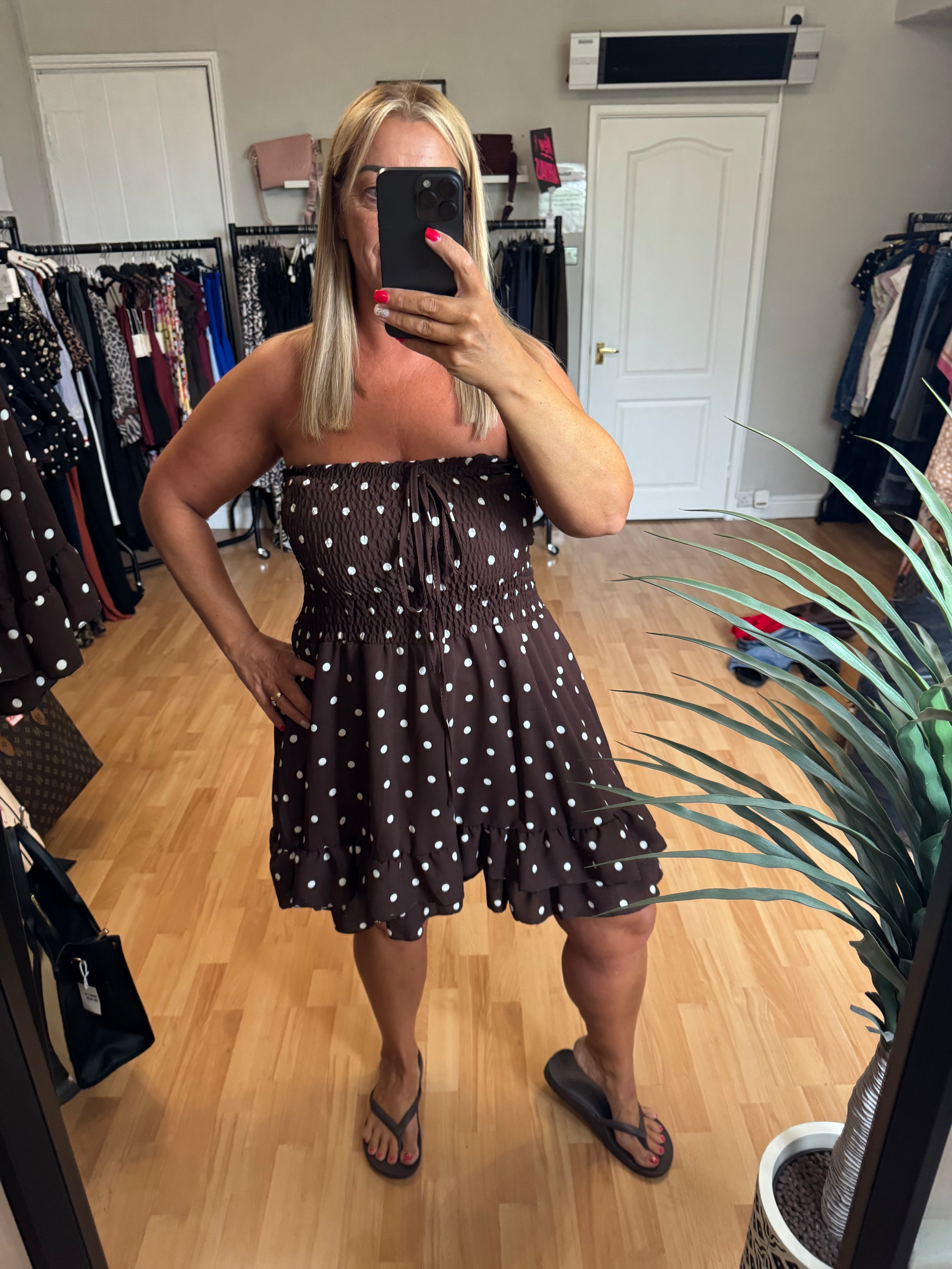 Polka dot playsuit dress chocolate