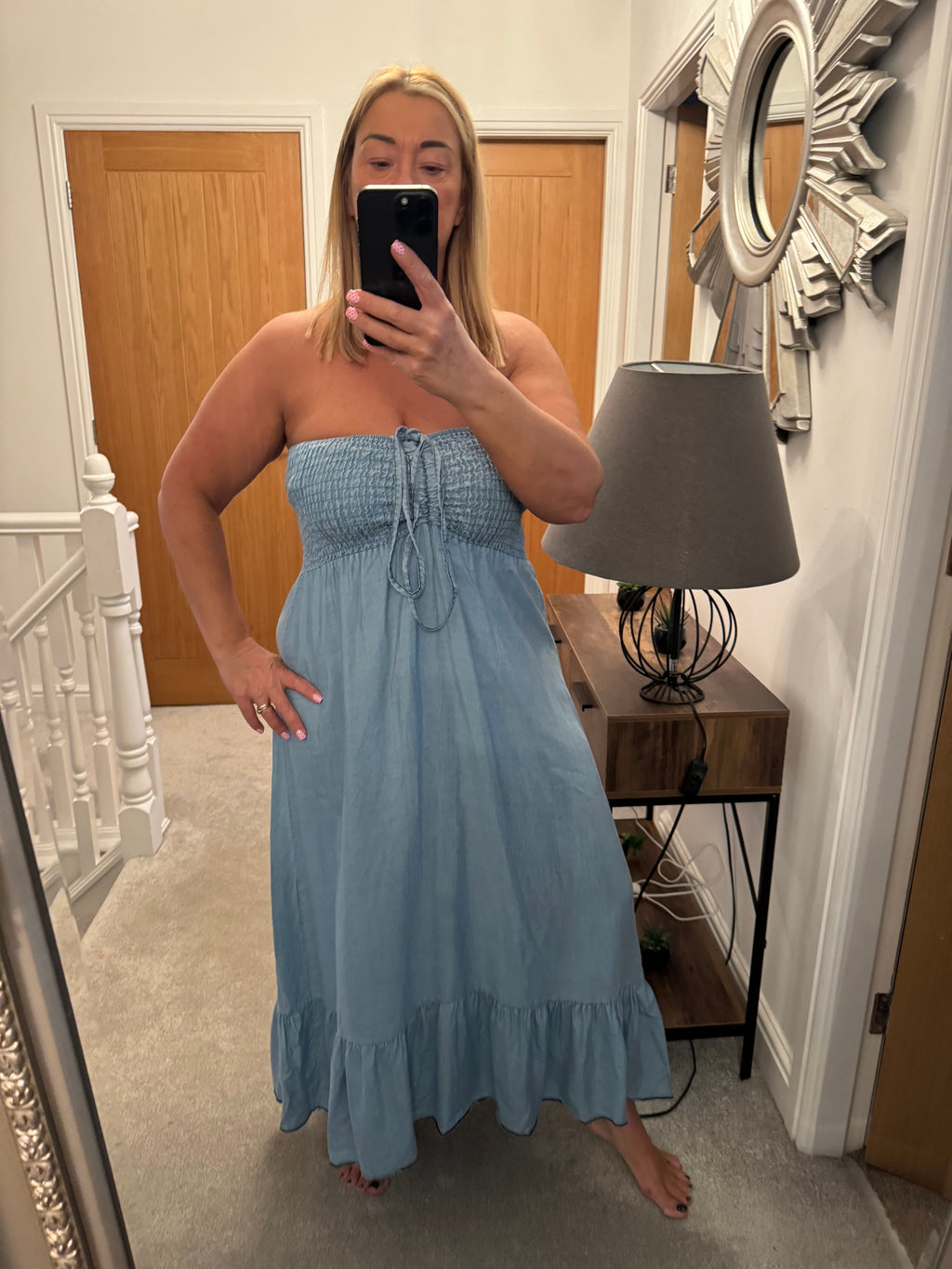 Denim look cotton bandeau dress