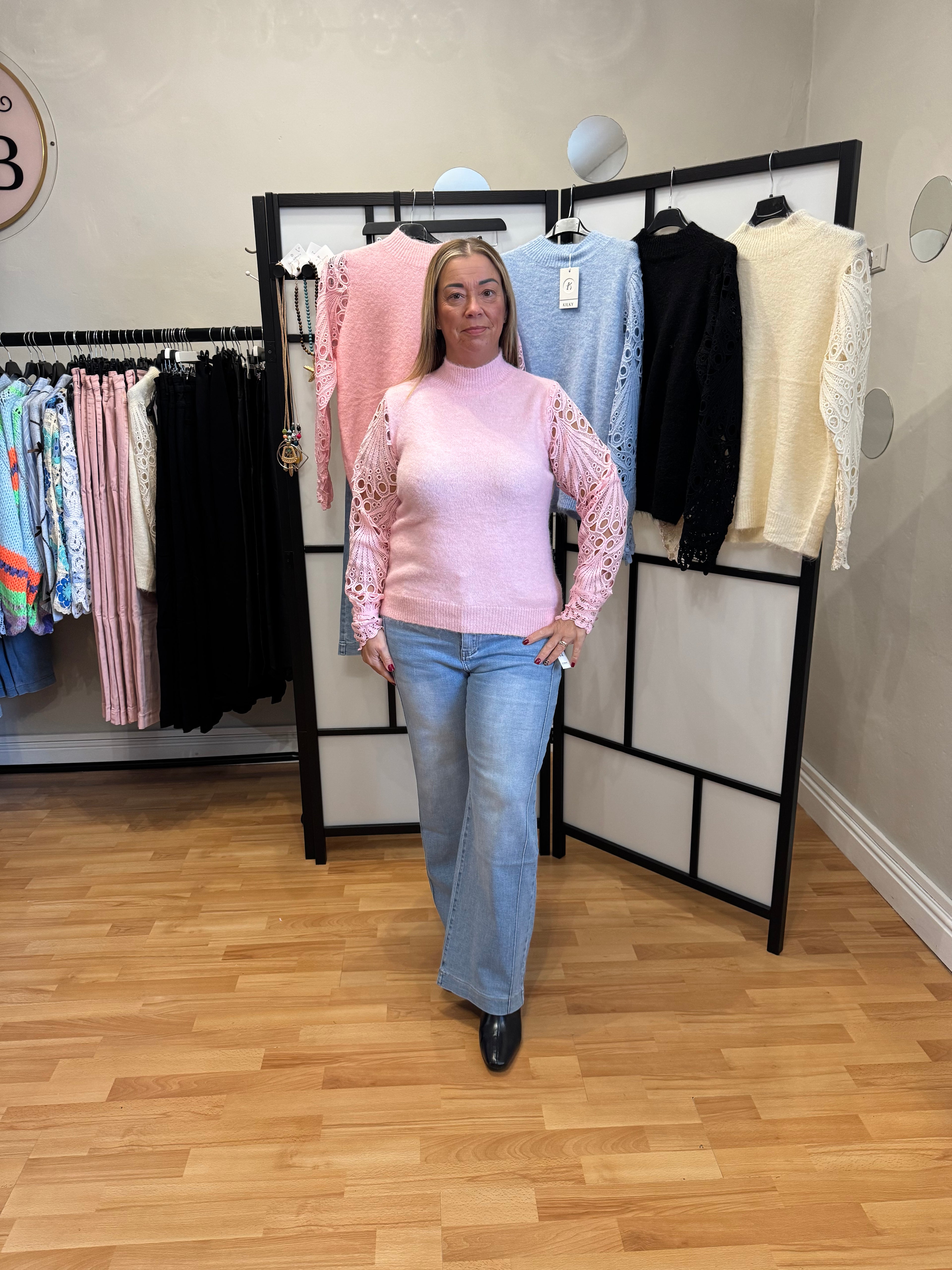 Pink laced sleeve jumper