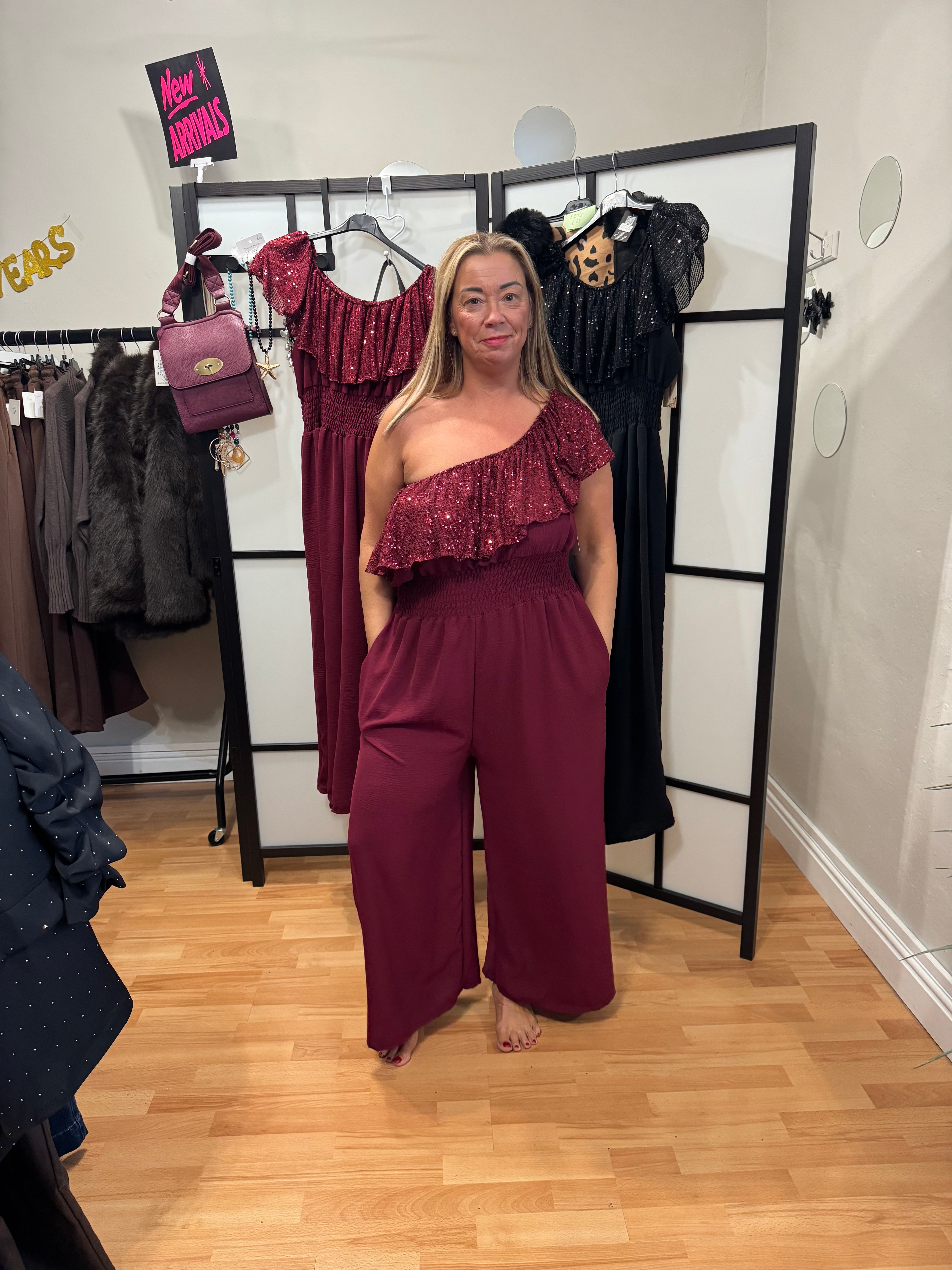Burgundy sequin jumpsuit