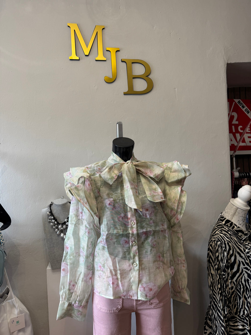 Green floral pussy bow blouse 8