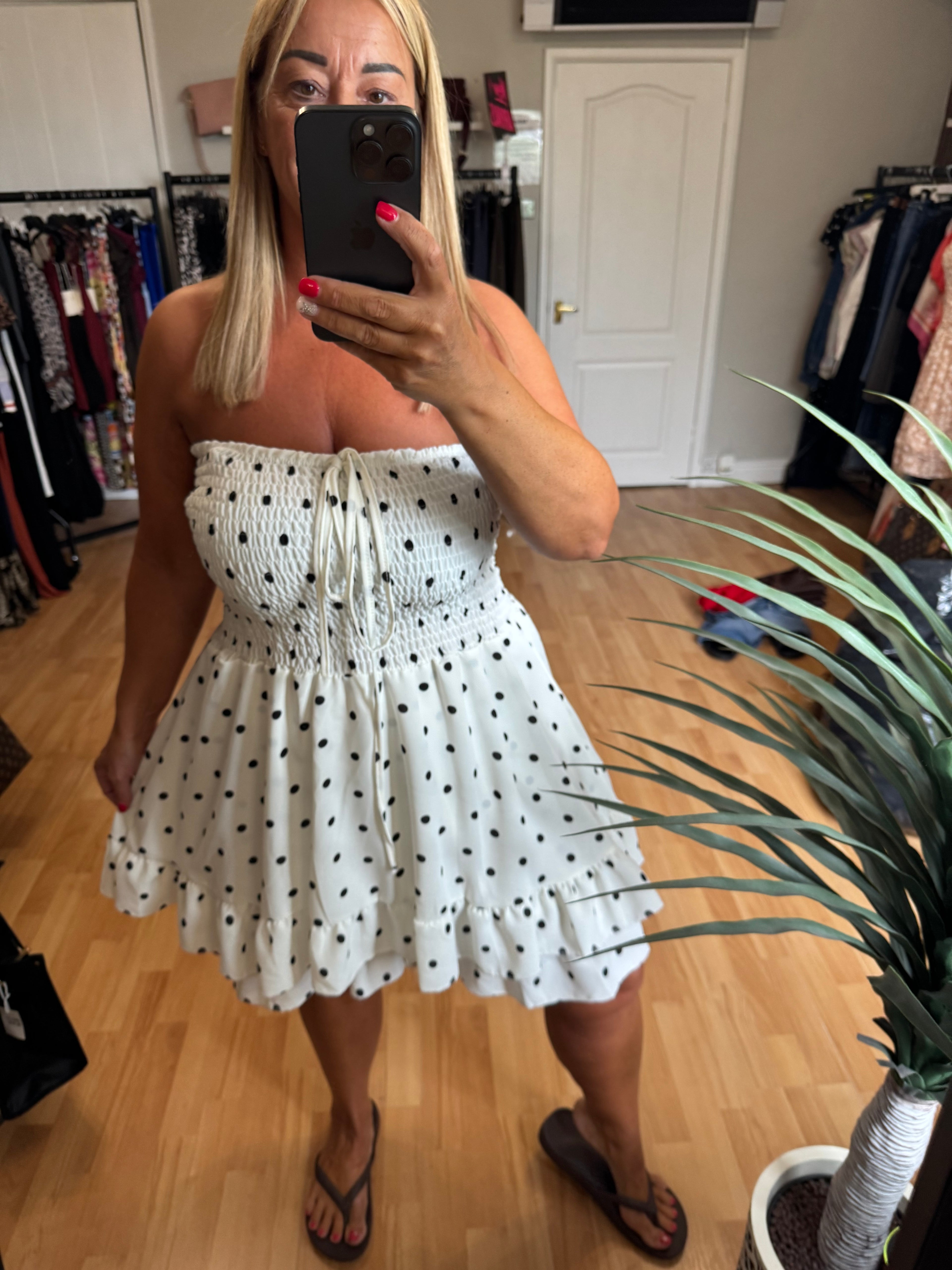 Polka dot playsuit dress white