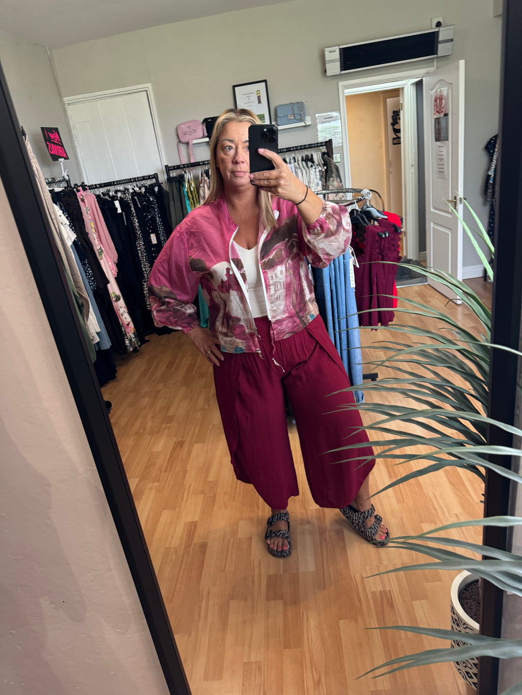 Magenta print summer bomber jacket