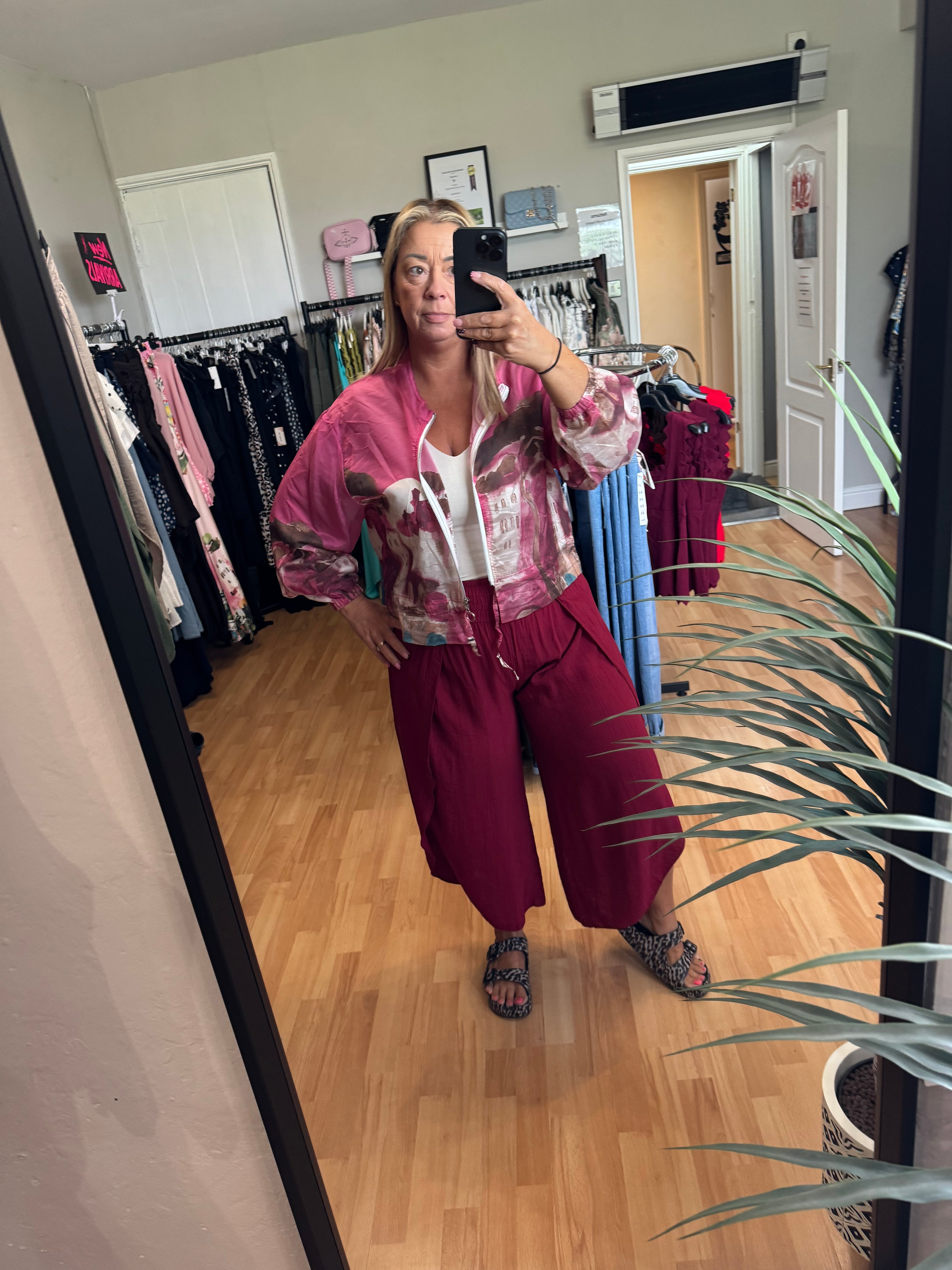 Magenta print summer bomber jacket