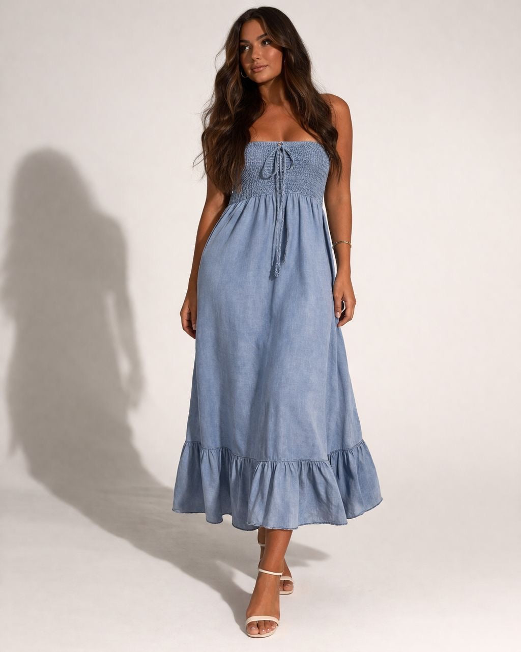 Denim look cotton bandeau dress