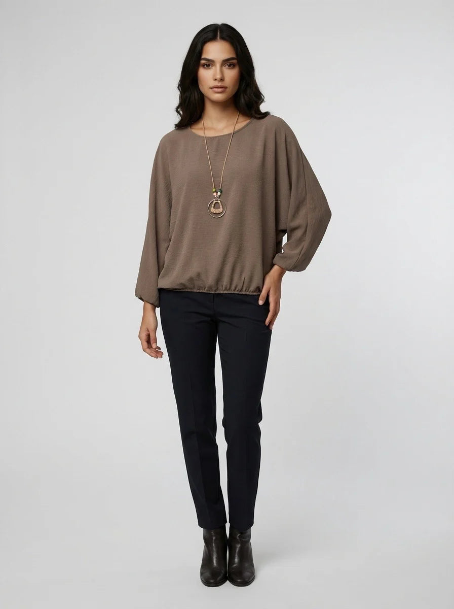 Mocha top with necklace