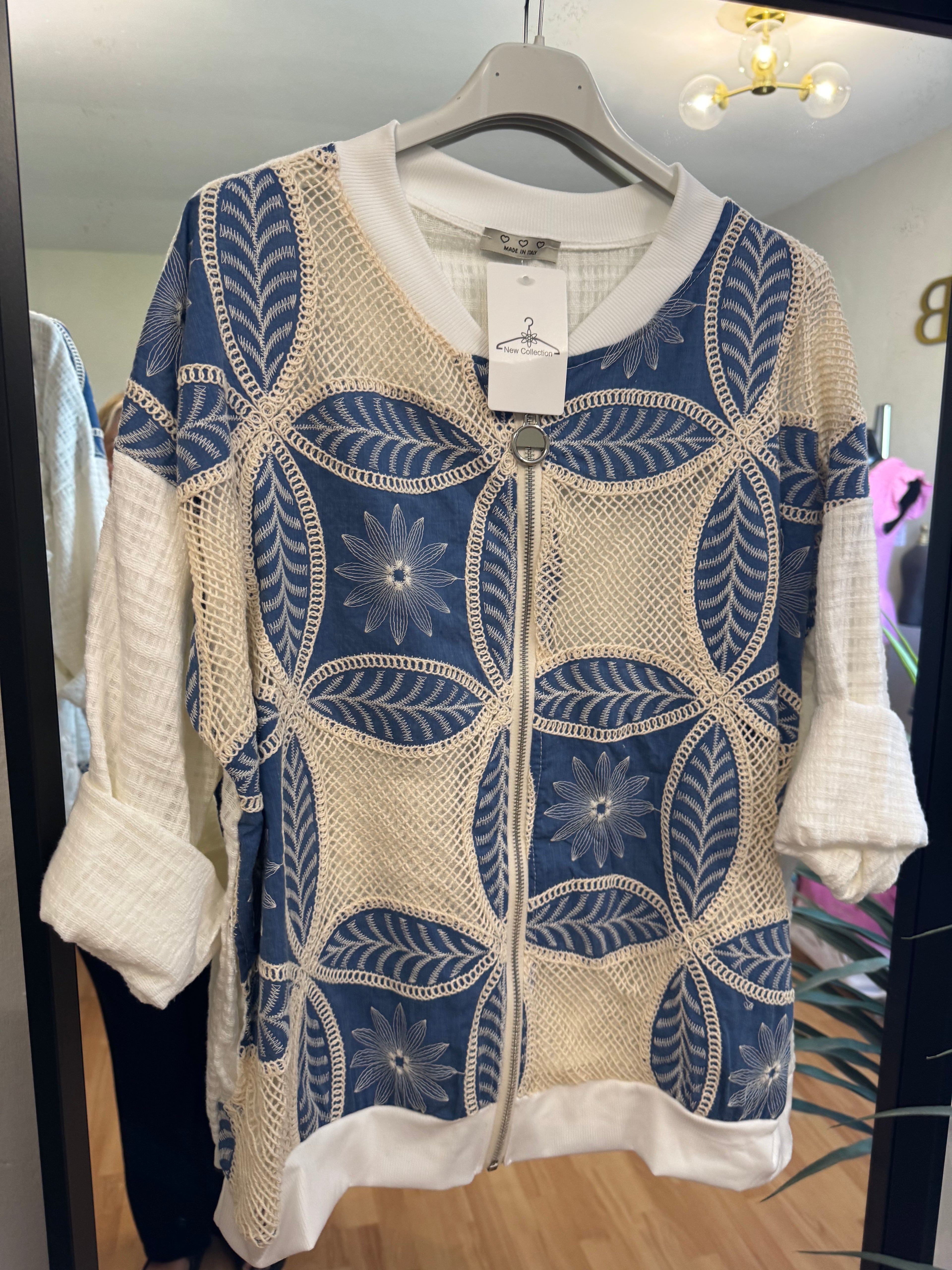 Linen crochet bomber