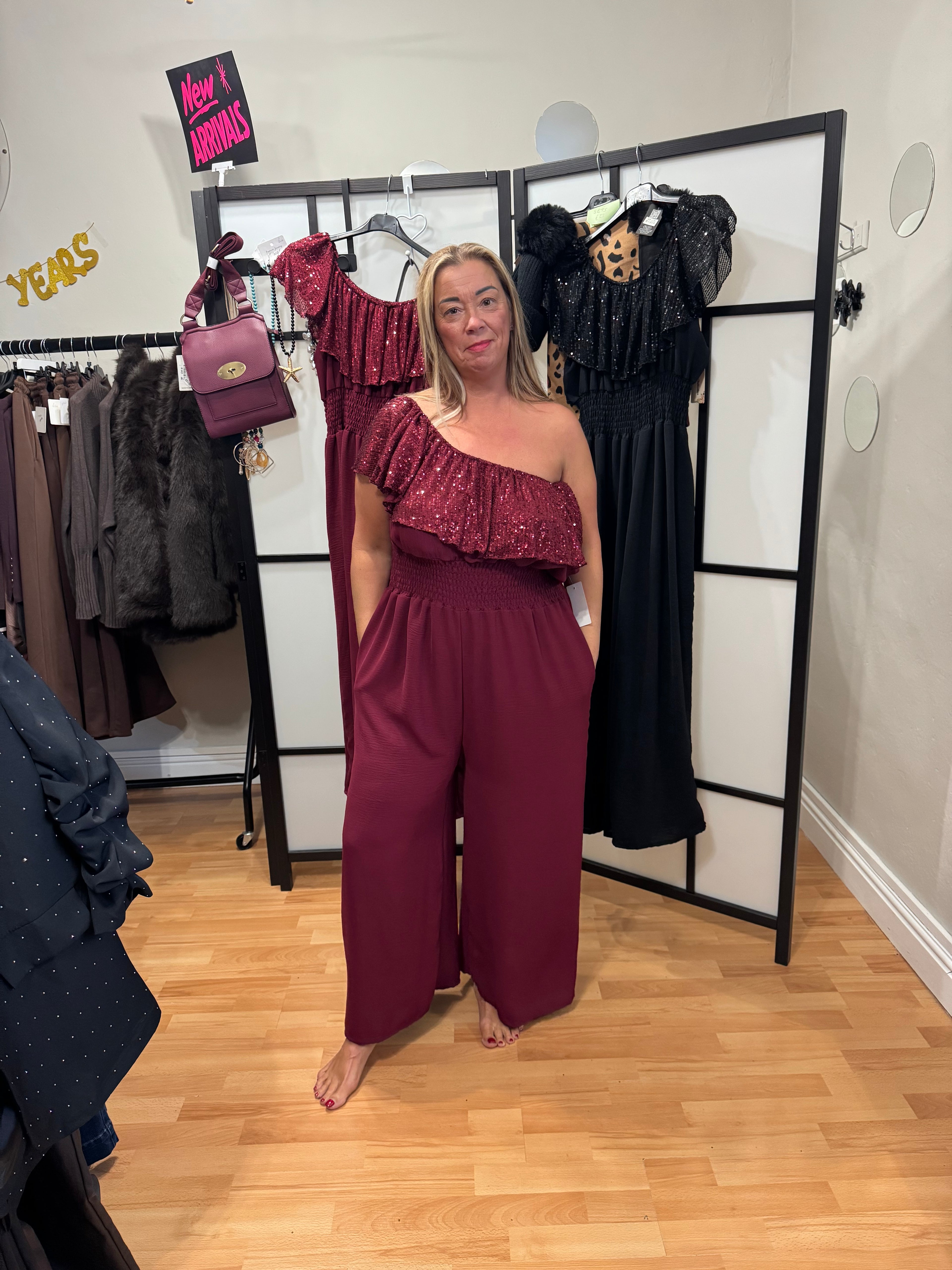 Burgundy sequin jumpsuit