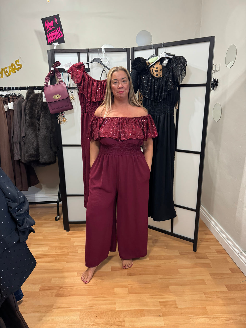 Burgundy sequin jumpsuit